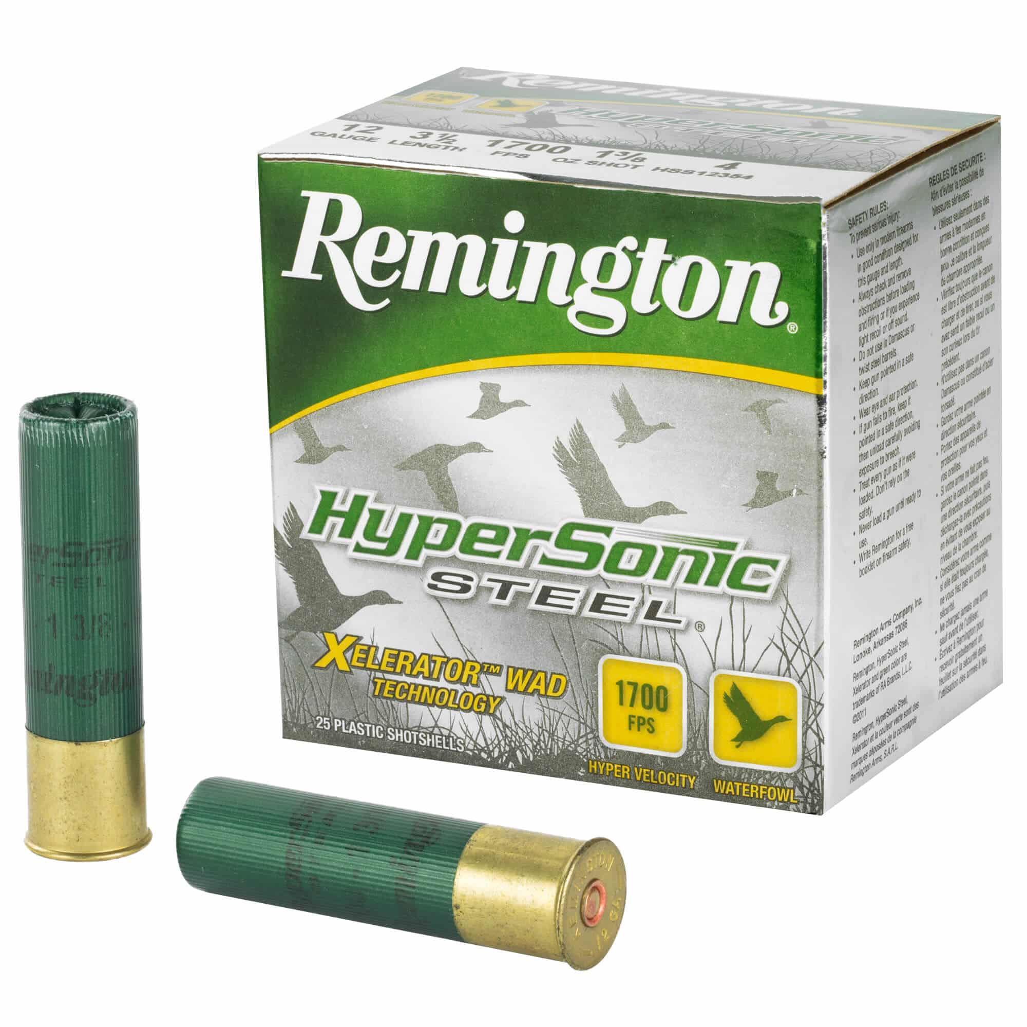 Remington Hypersonic Steel 12ga 3.5″ 1700fps 1 3/8 Oz #4 Steel Shot (25 ...