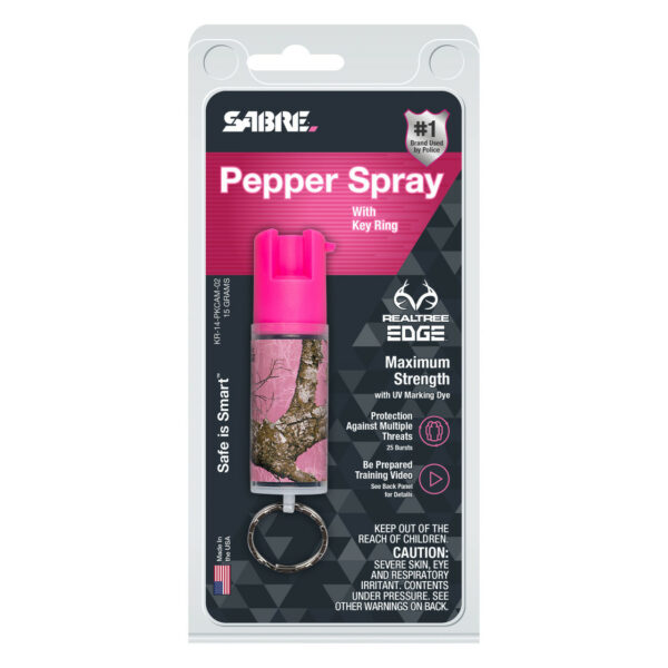 SABRE Realtree EDGE Pepper Spray with Key Ring (Pink Camo)